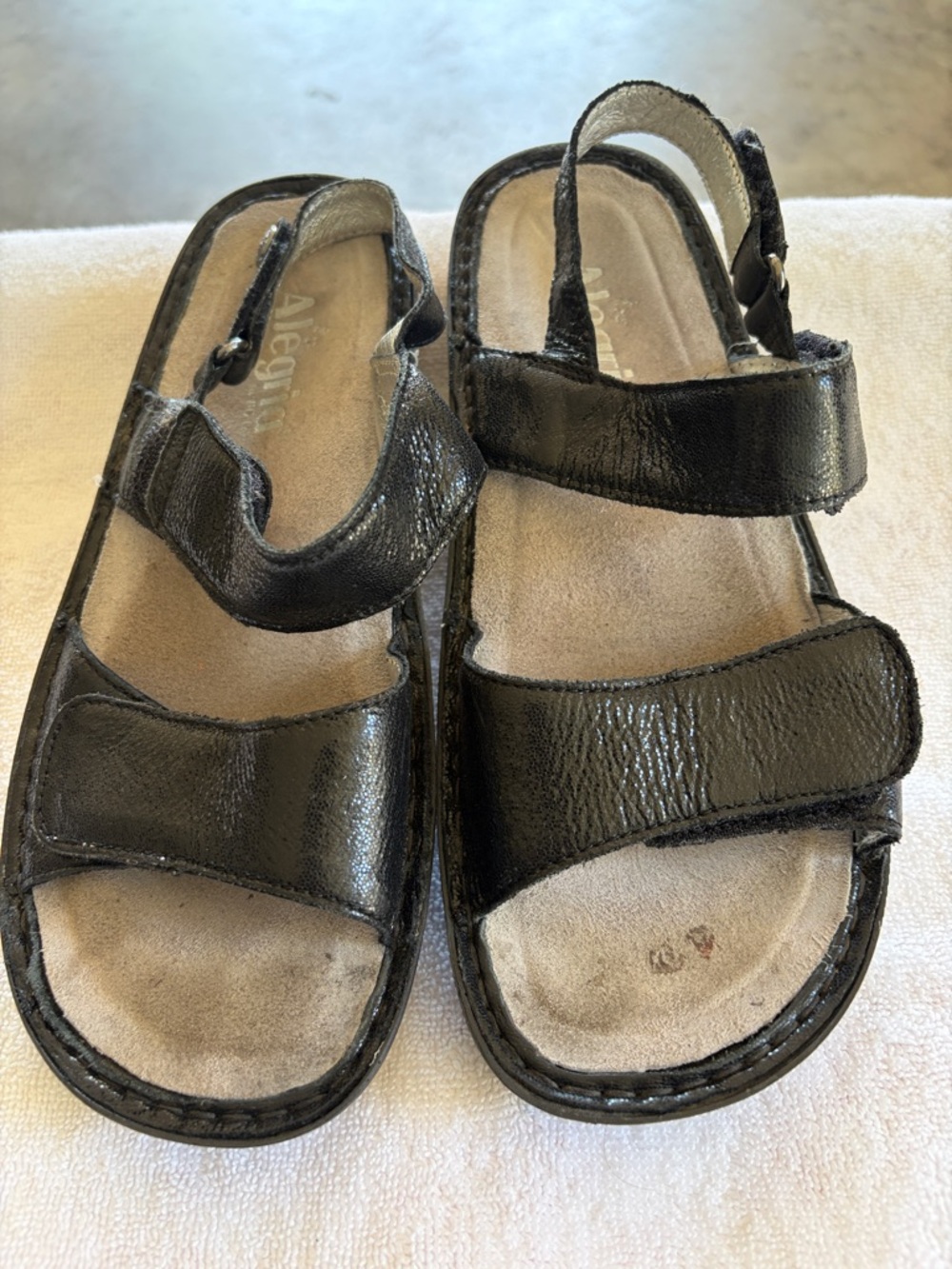Alegria Black Leather Velcro Slingback Sandals